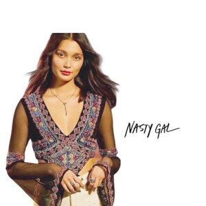 Nasty Gal Black and Pink Embellished Sheer Bodyso